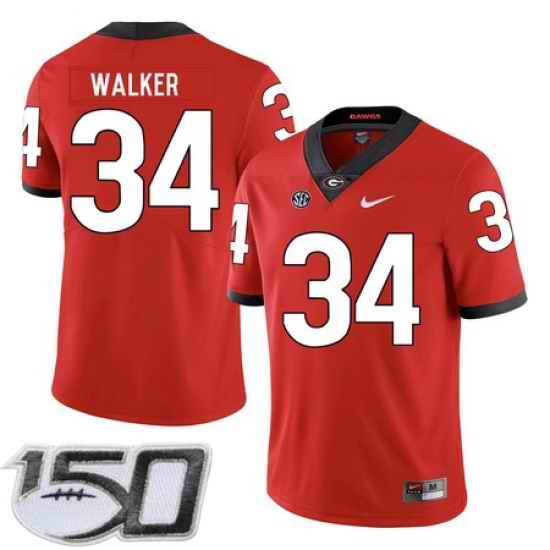 Georgia Bulldogs 34 Herchel Walker Red Nike College Football stitched 150th Anniversary Patch jersey
